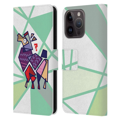 Grace Illustration Llama Cubist Leather Book Wallet Case Cover For Apple iPhone 15 Pro