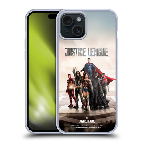 Justice League Movie Character Posters Group Soft Gel Case for Apple iPhone 15 Plus