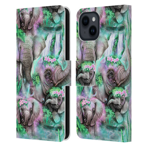 Sheena Pike Animals Daydream Elephants Lagoon Leather Book Wallet Case Cover For Apple iPhone 15