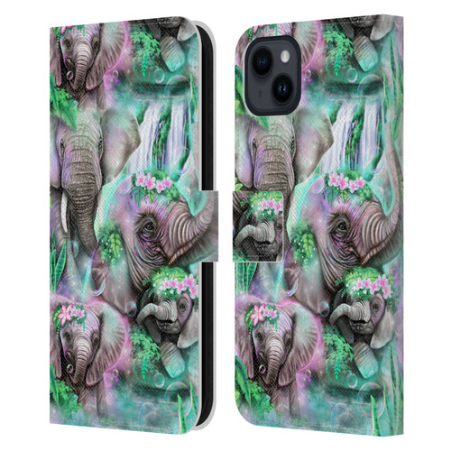 Sheena Pike Animals Daydream Elephants Lagoon Leather Book Wallet Case Cover For Apple iPhone 15 Plus