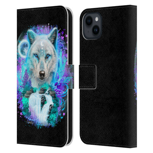 Sheena Pike Animals Winter Wolf Spirit & Waterfall Leather Book Wallet Case Cover For Apple iPhone 15 Plus