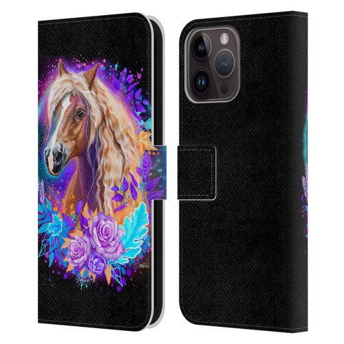 Sheena Pike Animals Purple Horse Spirit With Roses Leather Book Wallet Case Cover For Apple iPhone 15 Pro Max