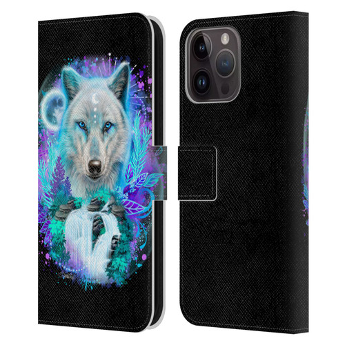 Sheena Pike Animals Winter Wolf Spirit & Waterfall Leather Book Wallet Case Cover For Apple iPhone 15 Pro Max