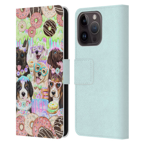 Sheena Pike Animals Puppy Dogs And Donuts Leather Book Wallet Case Cover For Apple iPhone 15 Pro