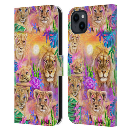 Sheena Pike Big Cats Daydream Lions And Cubs Leather Book Wallet Case Cover For Apple iPhone 15 Plus