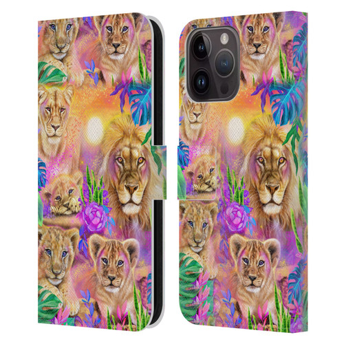 Sheena Pike Big Cats Daydream Lions And Cubs Leather Book Wallet Case Cover For Apple iPhone 15 Pro Max