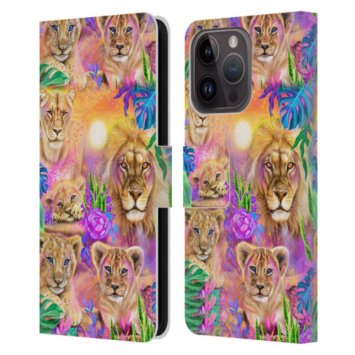 Sheena Pike Big Cats Daydream Lions And Cubs Leather Book Wallet Case Cover For Apple iPhone 15 Pro