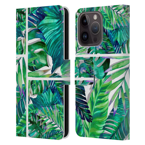 Mark Ashkenazi Banana Life Tropical Green Leather Book Wallet Case Cover For Apple iPhone 15 Pro