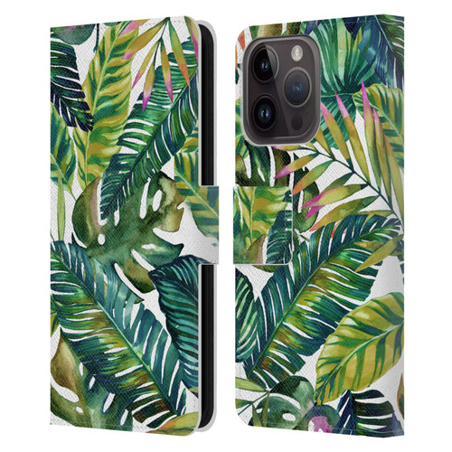 Mark Ashkenazi Banana Life Tropical Leaves Leather Book Wallet Case Cover For Apple iPhone 15 Pro
