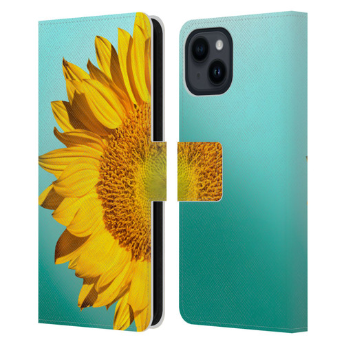 Mark Ashkenazi Florals Sunflowers Leather Book Wallet Case Cover For Apple iPhone 15