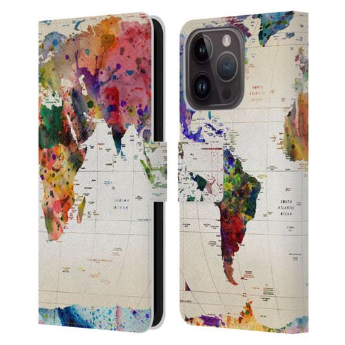 Mark Ashkenazi Pop Culture Map Of The World Leather Book Wallet Case Cover For Apple iPhone 15 Pro