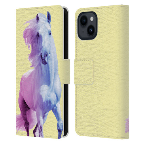 Mark Ashkenazi Pastel Potraits Yellow Horse Leather Book Wallet Case Cover For Apple iPhone 15