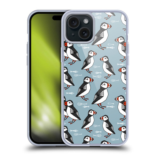 Andrea Lauren Design Birds Puffins Soft Gel Case for Apple iPhone 15 Plus