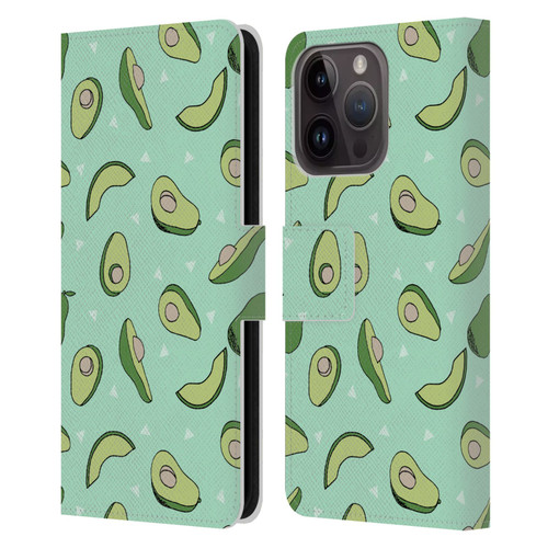 Andrea Lauren Design Food Pattern Avocado Leather Book Wallet Case Cover For Apple iPhone 15 Pro