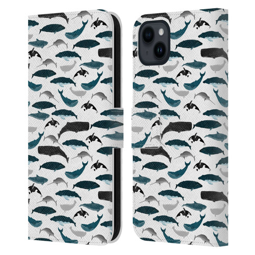 Andrea Lauren Design Sea Animals Whales Leather Book Wallet Case Cover For Apple iPhone 15 Plus