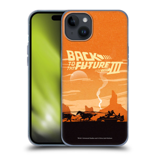 Back to the Future Movie III Car Silhouettes Desert Soft Gel Case for Apple iPhone 15 Plus