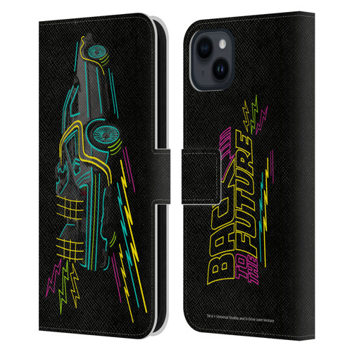 Back to the Future I Composed Art Neon Leather Book Wallet Case Cover For Apple iPhone 15 Plus