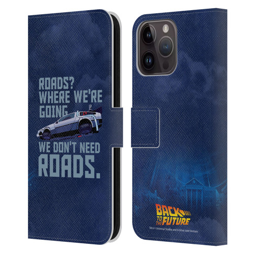 Back to the Future I Graphics Delorean 2 Leather Book Wallet Case Cover For Apple iPhone 15 Pro Max