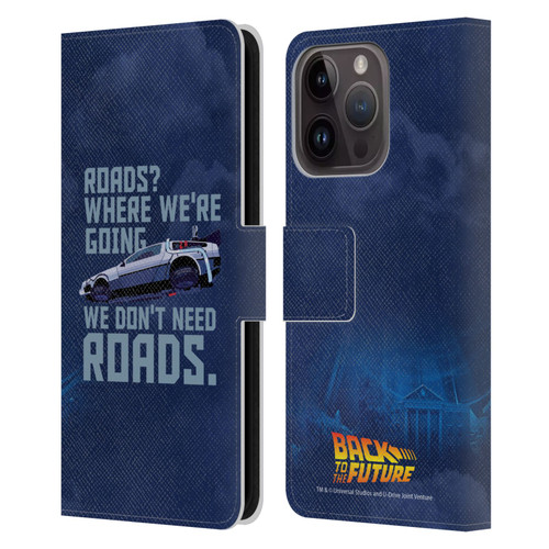 Back to the Future I Graphics Delorean 2 Leather Book Wallet Case Cover For Apple iPhone 15 Pro