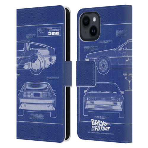 Back to the Future I Key Art Blue Print Leather Book Wallet Case Cover For Apple iPhone 15