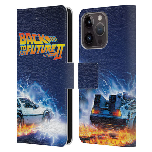 Back to the Future II Key Art Delorean Leather Book Wallet Case Cover For Apple iPhone 15 Pro