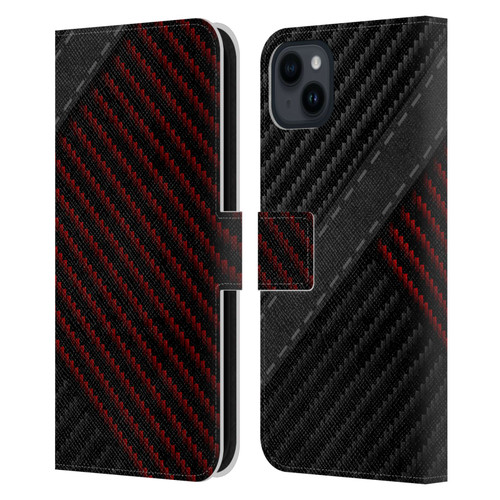 Alyn Spiller Carbon Fiber Stitch Leather Book Wallet Case Cover For Apple iPhone 15 Plus