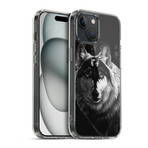Stanley Morrison Black And White Gray Wolf With Dragon Marking Soft Gel Case for Apple iPhone 15 & MagSafe