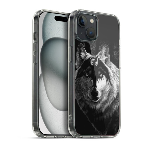 Stanley Morrison Black And White Gray Wolf With Dragon Marking Soft Gel Case for Apple iPhone 15 Plus & MagSafe