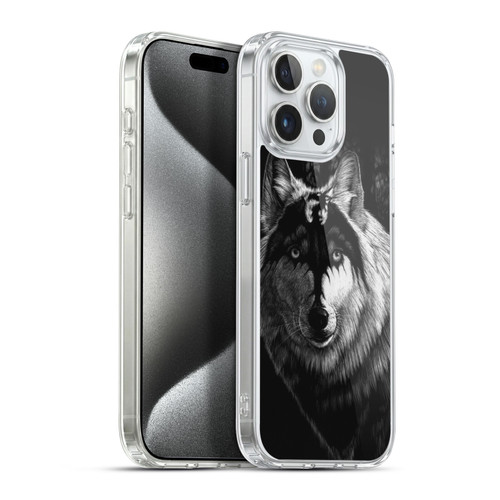 Stanley Morrison Black And White Gray Wolf With Dragon Marking Soft Gel Case for Apple iPhone 15 Pro Max & MagSafe