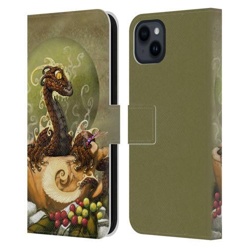 Stanley Morrison Art Brown Coffee Dragon Dragonfly Leather Book Wallet Case Cover For Apple iPhone 15 Plus