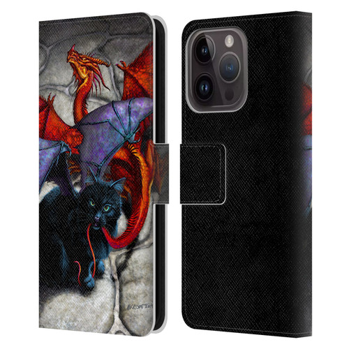 Stanley Morrison Art Bat Winged Black Cat & Dragon Leather Book Wallet Case Cover For Apple iPhone 15 Pro