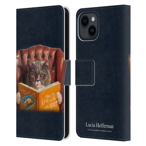 Lucia Heffernan Art Cat Self Help Leather Book Wallet Case Cover For Apple iPhone 15