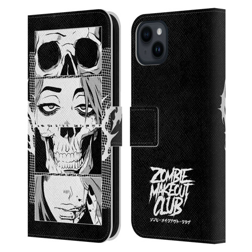 Zombie Makeout Club Art Skull Collage Leather Book Wallet Case Cover For Apple iPhone 15 Plus