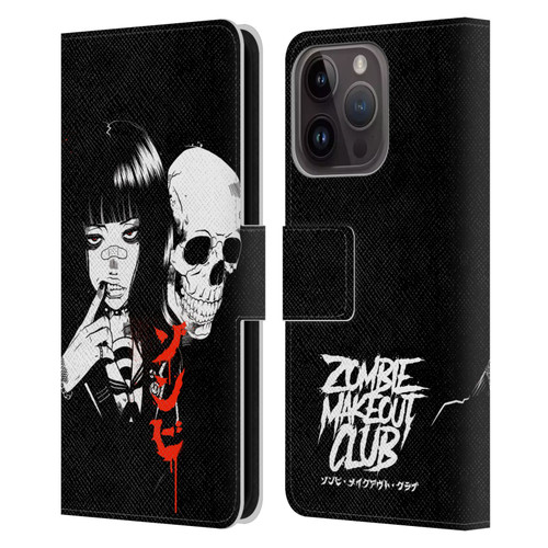 Zombie Makeout Club Art Girl And Skull Leather Book Wallet Case Cover For Apple iPhone 15 Pro