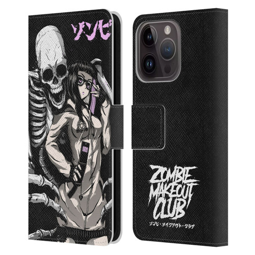 Zombie Makeout Club Art Stop Drop Selfie Leather Book Wallet Case Cover For Apple iPhone 15 Pro