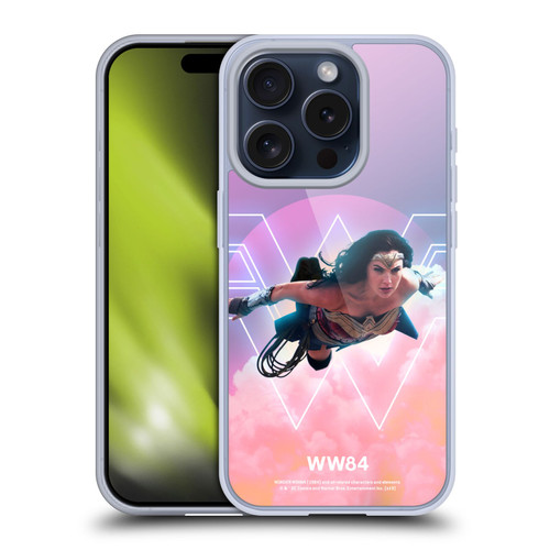 Wonder Woman 1984 80's Graphics Flying Soft Gel Case for Apple iPhone 15 Pro