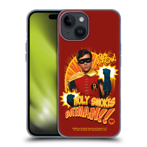 Batman TV Series Character Art Robin Holy Smokes Soft Gel Case for Apple iPhone 15