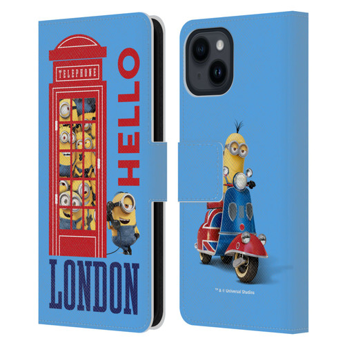Minions Minion British Invasion Telephone Booth Leather Book Wallet Case Cover For Apple iPhone 15