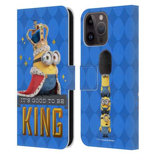 Minions Minion British Invasion King Bob Leather Book Wallet Case Cover For Apple iPhone 15 Pro Max