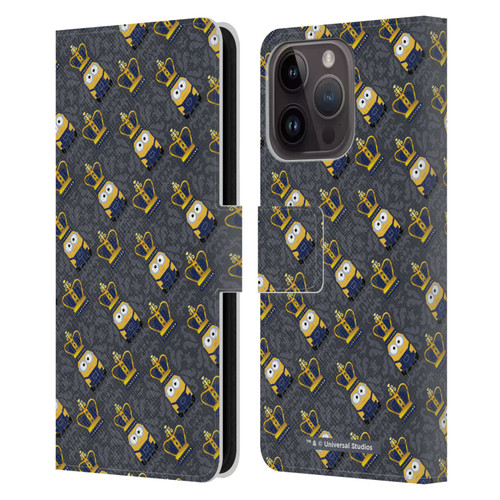 Minions Minion British Invasion King Bob Crown Pattern Leather Book Wallet Case Cover For Apple iPhone 15 Pro