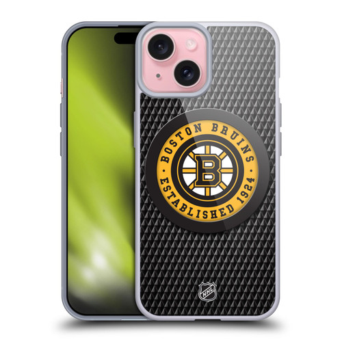 NHL Boston Bruins Puck Texture Soft Gel Case for Apple iPhone 15