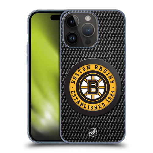 NHL Boston Bruins Puck Texture Soft Gel Case for Apple iPhone 15 Pro