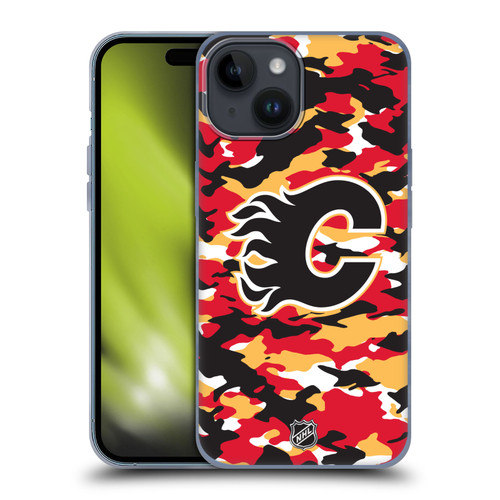 NHL Calgary Flames Camouflage Soft Gel Case for Apple iPhone 15