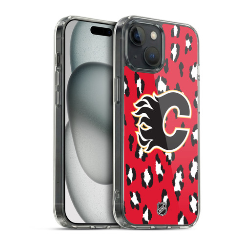 NHL Calgary Flames Leopard Pattern Soft Gel Case for Apple iPhone 15 & MagSafe