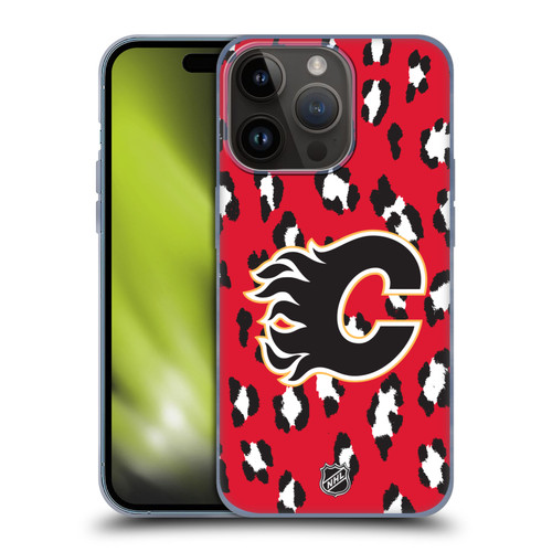 NHL Calgary Flames Leopard Patten Soft Gel Case for Apple iPhone 15 Pro