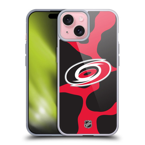 NHL Carolina Hurricanes Cow Pattern Soft Gel Case for Apple iPhone 15