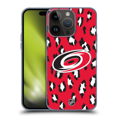 NHL Carolina Hurricanes Leopard Patten Soft Gel Case for Apple iPhone 15 Pro