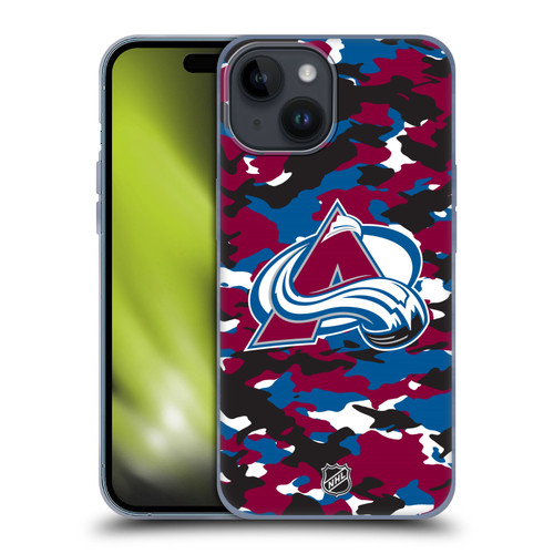 NHL Colorado Avalanche Camouflage Soft Gel Case for Apple iPhone 15