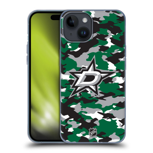 NHL Dallas Stars Camouflage Soft Gel Case for Apple iPhone 15