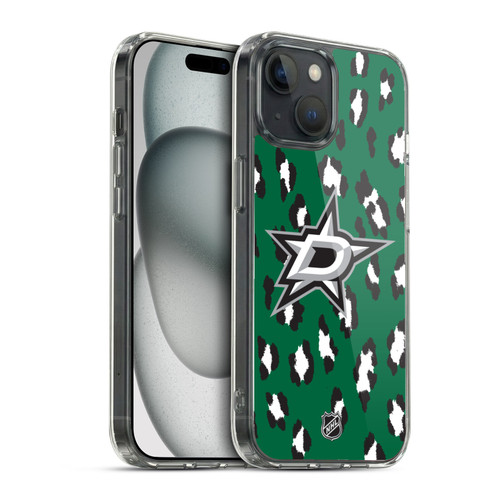 NHL Dallas Stars Leopard Pattern Soft Gel Case for Apple iPhone 15
